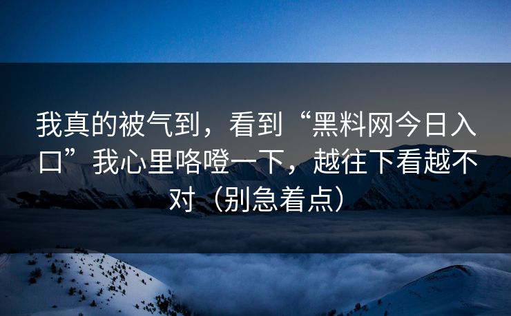 我真的被气到,看到“黑料网今日入口”我心里咯噔一下,越往下看越不对(别急着点)